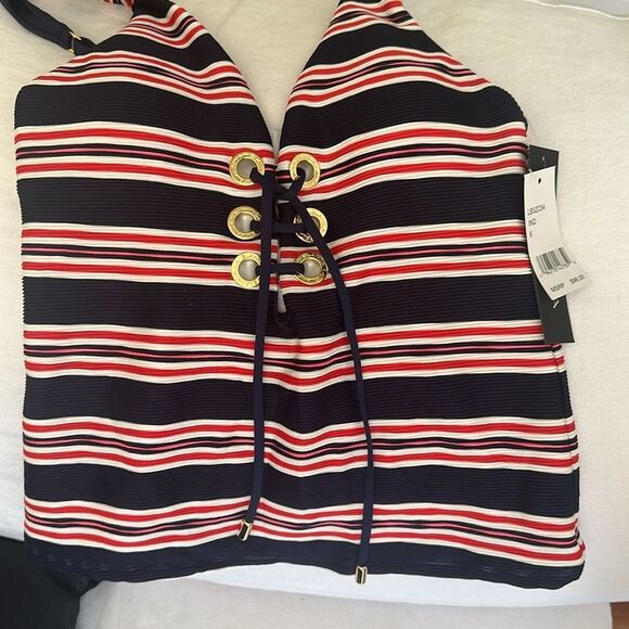 La Blanca Sailor Stripe Over-The-Shoulder Lace-Up Tankini set - Picture 5 of 6